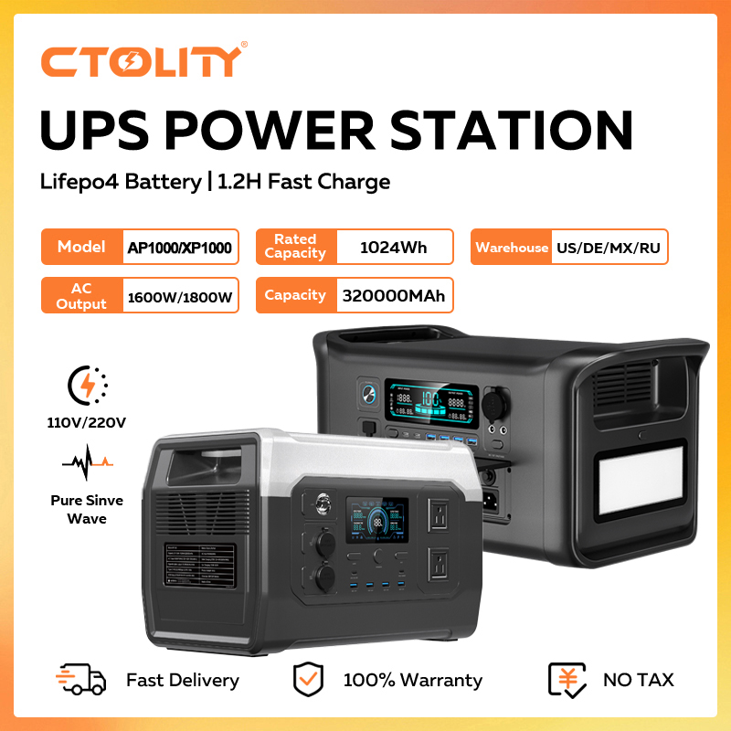 Solar Powered Charger - CTOLITY 1800W ポータブル電源 1024Wh Lifepo4バッテリー ソーラー発電機