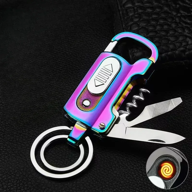Electronics And Gadgets With I - 多機能電子ライターキーホルダーワインオープナーナイフ懐中電灯マイナスドライバー金属防風ライターガジェット