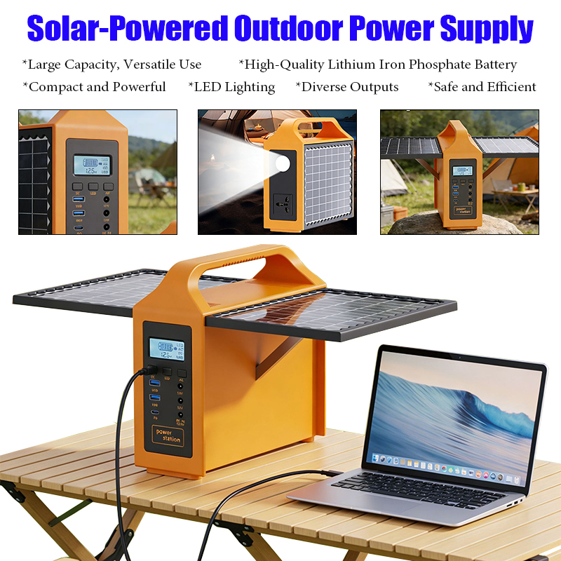 Solar Powered Charger - 150Wポータブルソーラー発電ステーション、LEDライトとソーラーパネル付き、220V/110V電源、ソーラー発電機、屋外用バックアップ電源