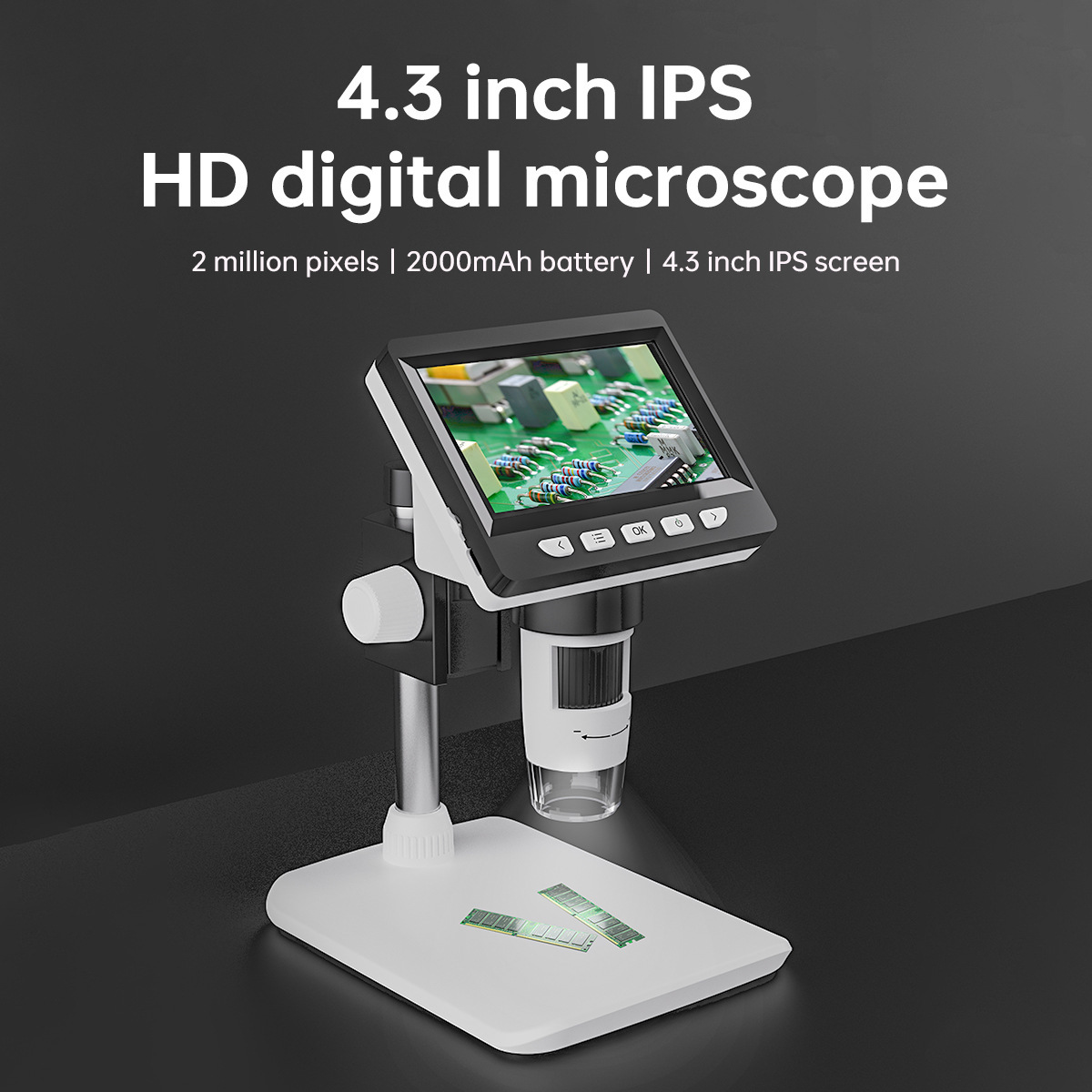 Usb Microscope Digital - ポータブル電子デジタル顕微鏡,コイン顕微鏡,拡大鏡カメラ,1080pビデオ,1000x,2mp,4.3インチ