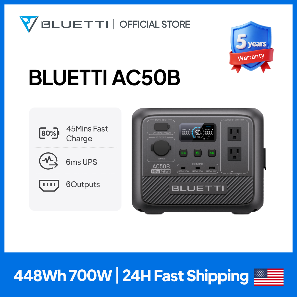 Solar Powered Charger - BLUETTI AC50B ポータブル電源 700W 448Wh LiFePO4バッテリー搭載