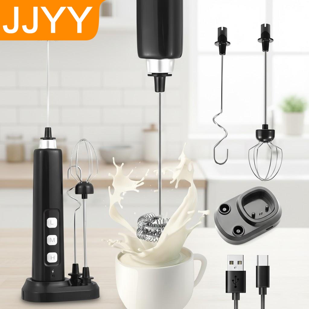 Mini Electronics Gadgets - USB充電式ハンドヘルドミルクフォーマー、3段階速度調整付きミニ電動ミキサー、泡立て・製菓ツール、多機能アタッチメント