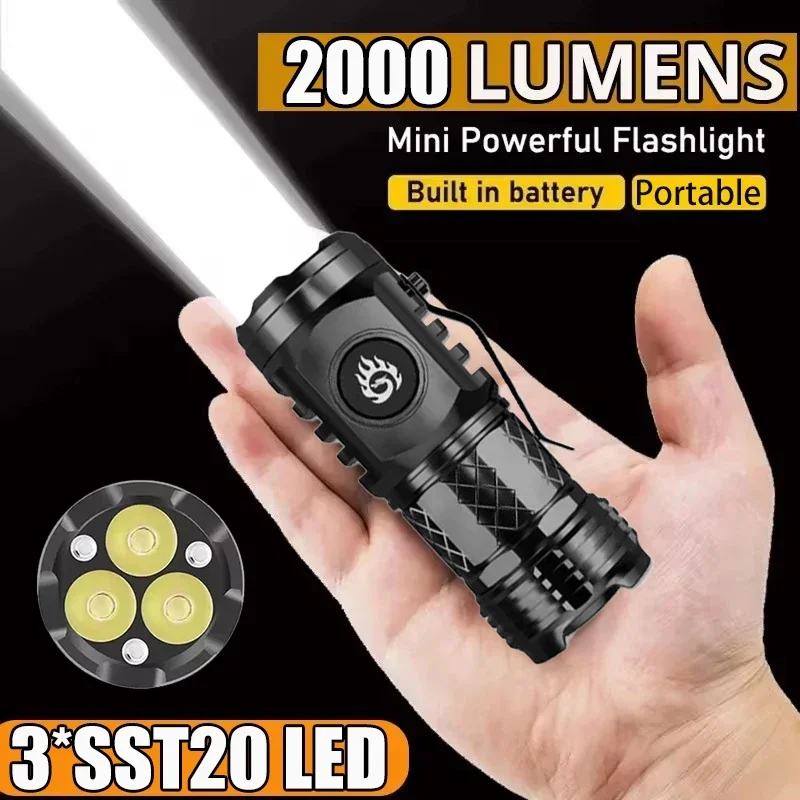 Mini Electronics Gadgets - 高強力戦術懐中電灯 3LED ミニキーホルダートーチ USB 充電式屋外防水キャンプランタン キャップクリップ付き